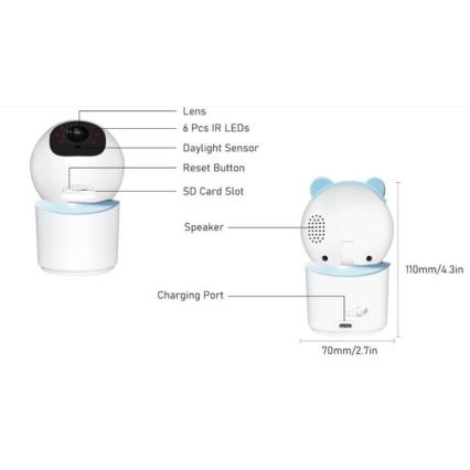 Immax NEO 07788L - Έξυπνη κάμερα με αισθητήρα 355° 50° P/T 4MP Wi-Fi Tuya μπλε