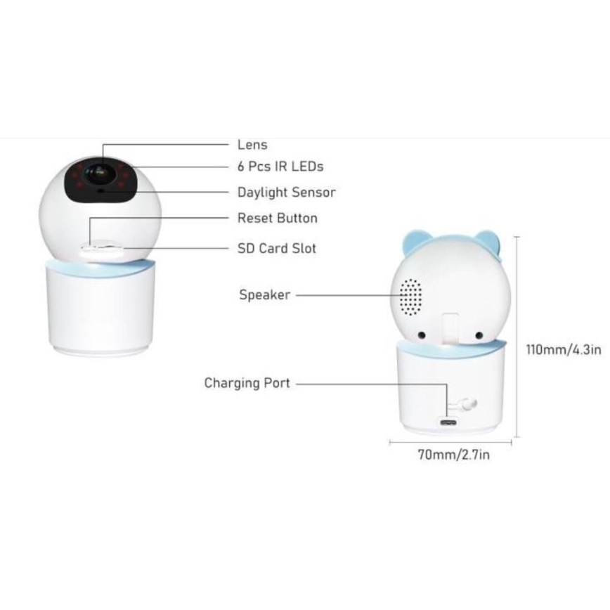 Immax NEO 07788L - Έξυπνη κάμερα με αισθητήρα 355° 50° P/T 4MP Wi-Fi Tuya μπλε