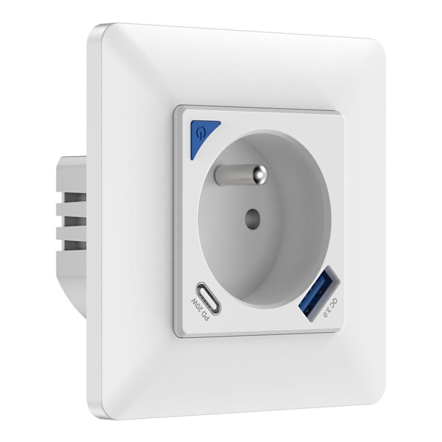 Immax NEO 07800L - Έξυπνη πρίζα 16A/230V + 1xUSB-A+1xUSB C Wi-Fi Tuya