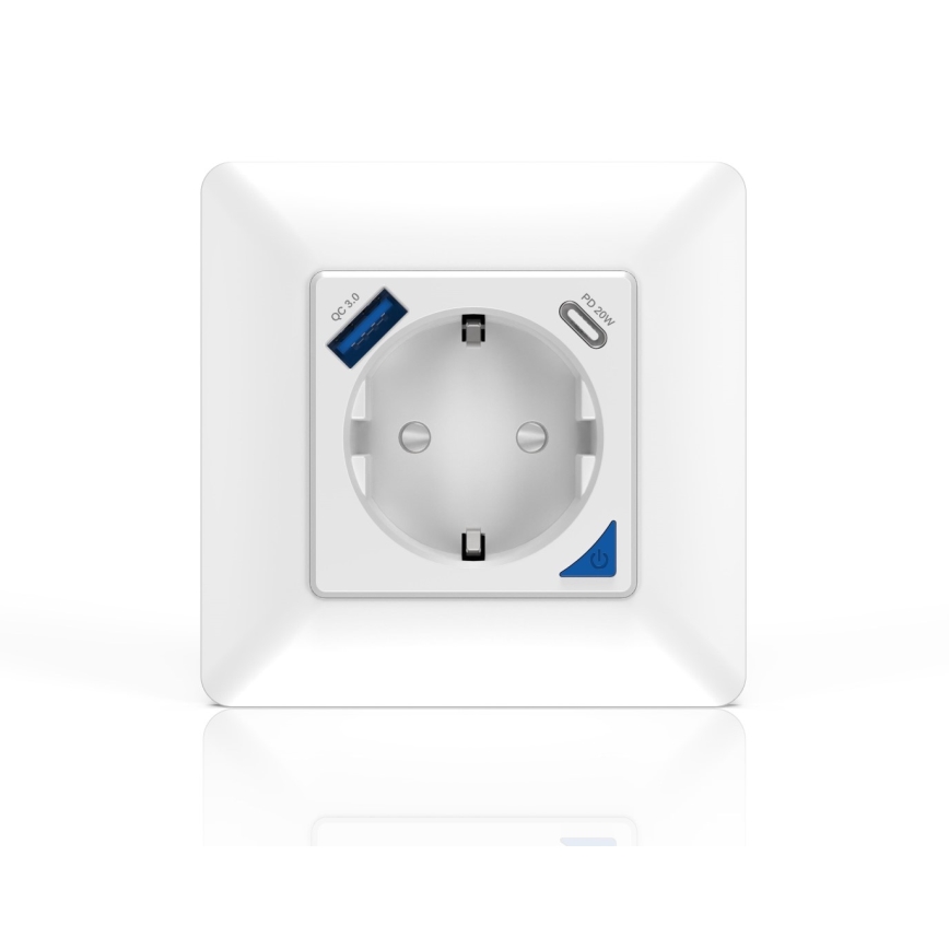 Immax NEO 07801L - Έξυπνη πρίζα 16A/230V με 1xUSB-A και 1xUSB-C Tuya SCHUKO