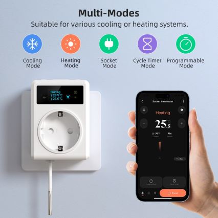 Immax NEO 07811L - Έξυπνη πρίζα με θερμόμετρο F 3680W Wi-Fi