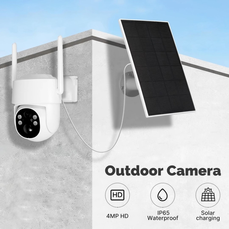 Immax NEO 07820L - Έξυπνη εξωτερική ηλιακή κάμερα με αισθητήρα, μπαταρία 6000 mAh, προστασία IP65, συμβατή με Tuya