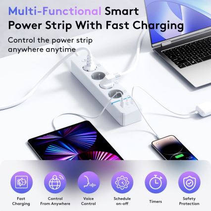 Immax NEO 07821L - Προέκταση ρεύματος NEO LITE Smart 4 AC + 1×USB + 2×USB‑C με Wi‑Fi