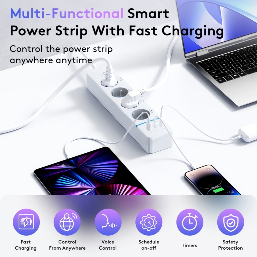 Immax NEO 07821L - Έξυπνη πολύπριζα NEO LITE 4AC+1xUSB+2xUSB-C Tuya Wi-Fi