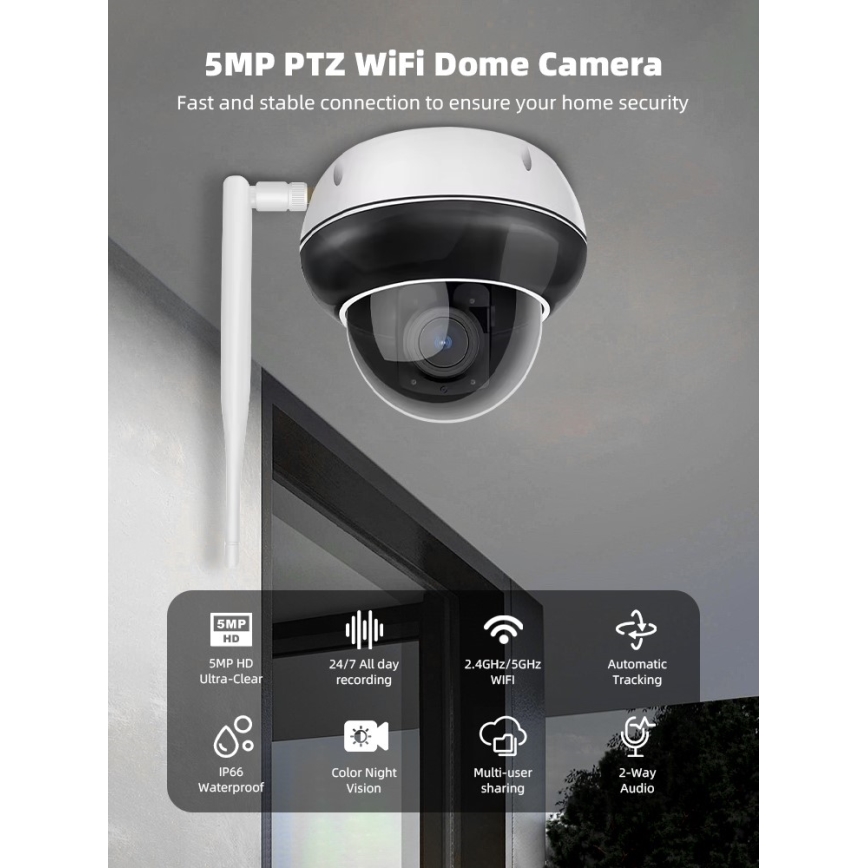 Immax NEO 07825L - Έξυπνη εξωτερική κάμερα τύπου DOME 5MP 230V IP66 TUYA Wi-Fi