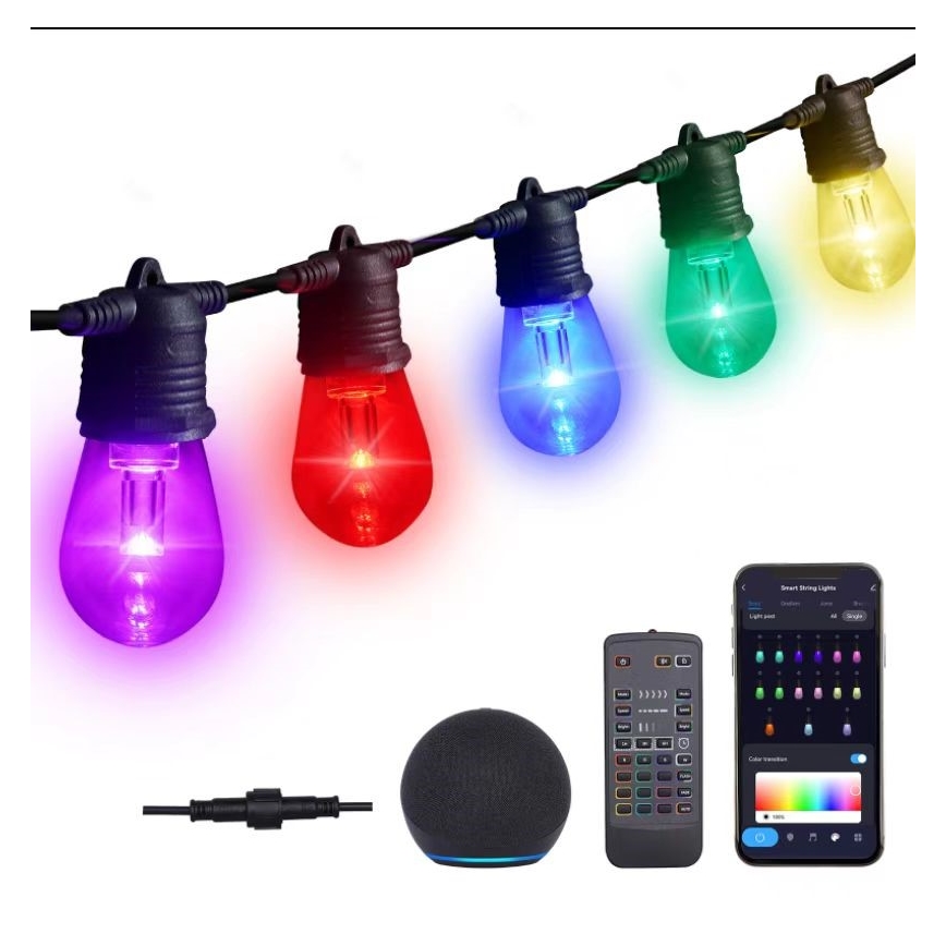 LED RGB+CCT Λαμπάκια ντιμαριζόμενα Εξωτερικού χώρου GARLAND 15xLED/1W/230V 15m Wi-Fi Tuya IP65 + τηλεχειριστήριο