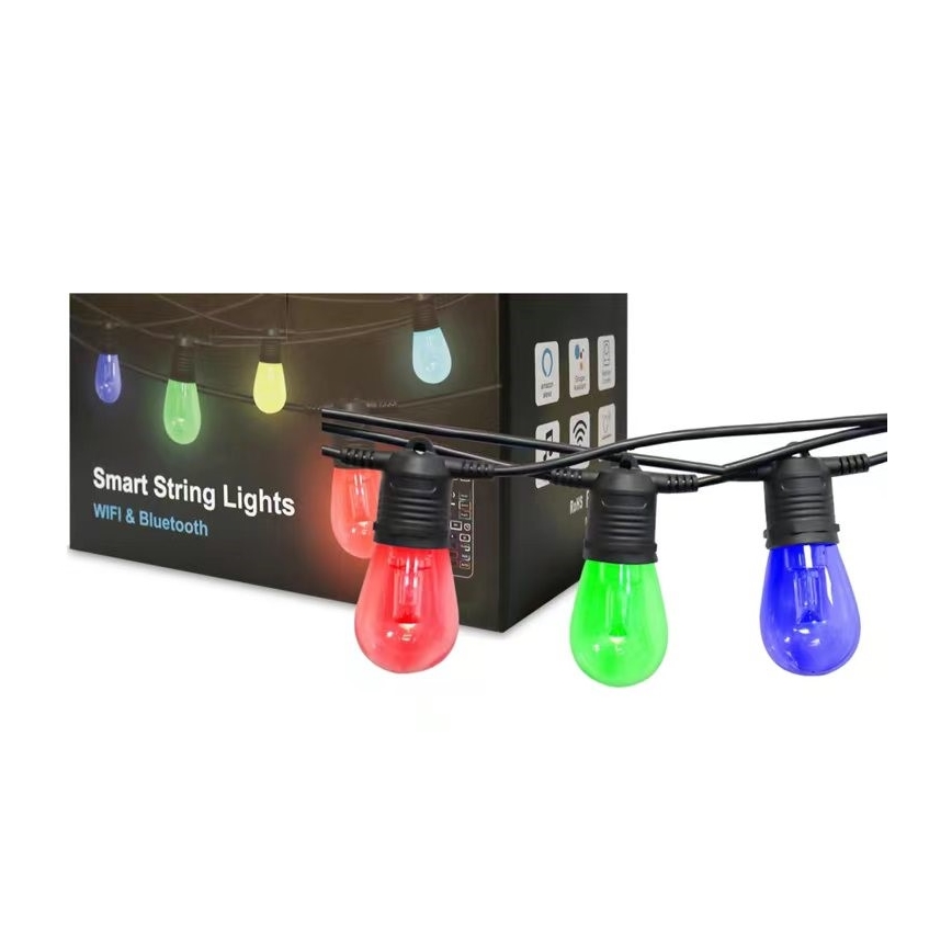 LED RGB+CCT Λαμπάκια ντιμαριζόμενα Εξωτερικού χώρου GARLAND 15xLED/1W/230V 15m Wi-Fi Tuya IP65 + τηλεχειριστήριο