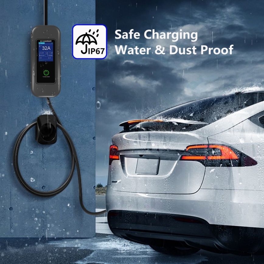 Immax - Φορητός σταθμός φόρτισης EV για ηλεκτροκίνητα οχήματα AC Type 2 32A/380V 22kW + πρίζα 230V 5μ Wi-Fi Tuya