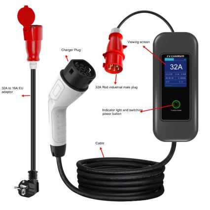 Immax - Φορητός σταθμός φόρτισης EV για ηλεκτροκίνητα οχήματα AC Type 2 32A/380V 22kW + πρίζα 230V 5μ Wi-Fi Tuya