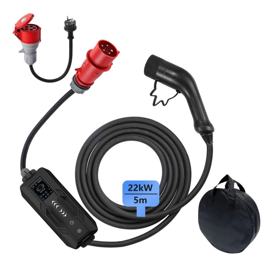 Immax - Φορητός σταθμός φόρτισης EV για ηλεκτρικά οχήματα AC Type 2 32A/380V 22kW 5m + θήκη