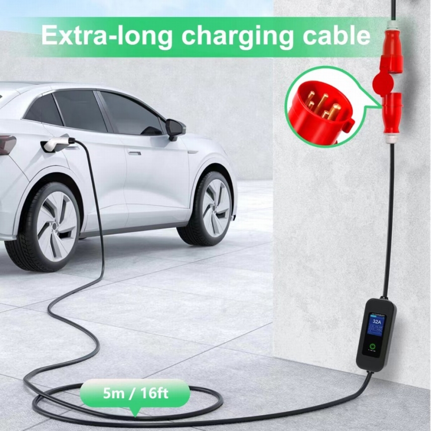Immax - Φορητός σταθμός φόρτισης EV για ηλεκτροκίνητα οχήματα AC Type 2 32A/380V 22kW + πρίζα 230V 5μ Wi-Fi Tuya