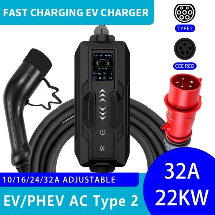 Immax - Φορητός σταθμός φόρτισης EV για ηλεκτρικά οχήματα AC Type 2 32A/380V 22kW 5m + θήκη