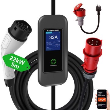 Immax - Φορητός σταθμός φόρτισης EV για ηλεκτροκίνητα οχήματα AC Type 2 32A/380V 22kW + πρίζα 230V 5μ Wi-Fi Tuya