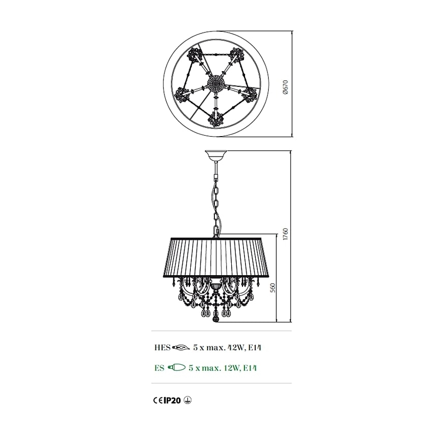 Incanti ICA P5 01 01 - Πολύφωτο με αλυσίδα CANDORE 5xE14/42W/230V