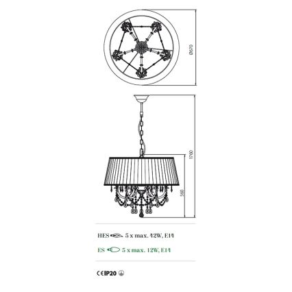 Incanti ICA P5 01 01 - Πολύφωτο με αλυσίδα CANDORE 5xE14/42W/230V