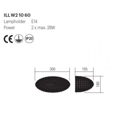 Incanti ILL W2 10 60 - Φωτιστικό τοίχου LILAS 2xE14/28W/230V