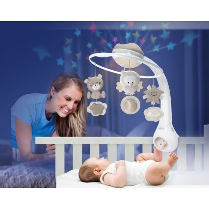 Infantino - Κρεμαστό παιχνίδι πάνω από την κούνια με μελωδία 3 σε 1, 3xAAA, καφέ