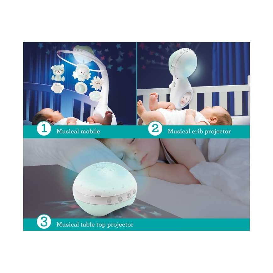 Infantino - Μόμπιλε κούνιας με μελωδία και projector 3σε1 3xAAA πράσινο