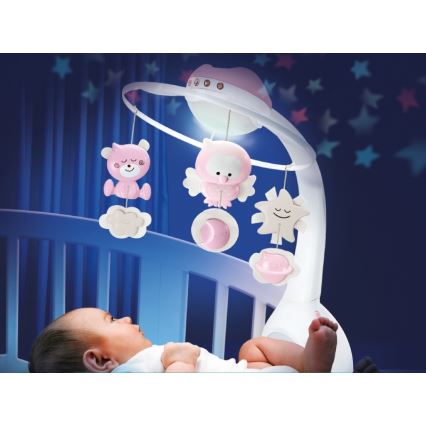 Infantino - Μόμπιλε κούνιας με μελωδία και projector 3σε1 3xAAA ροζ