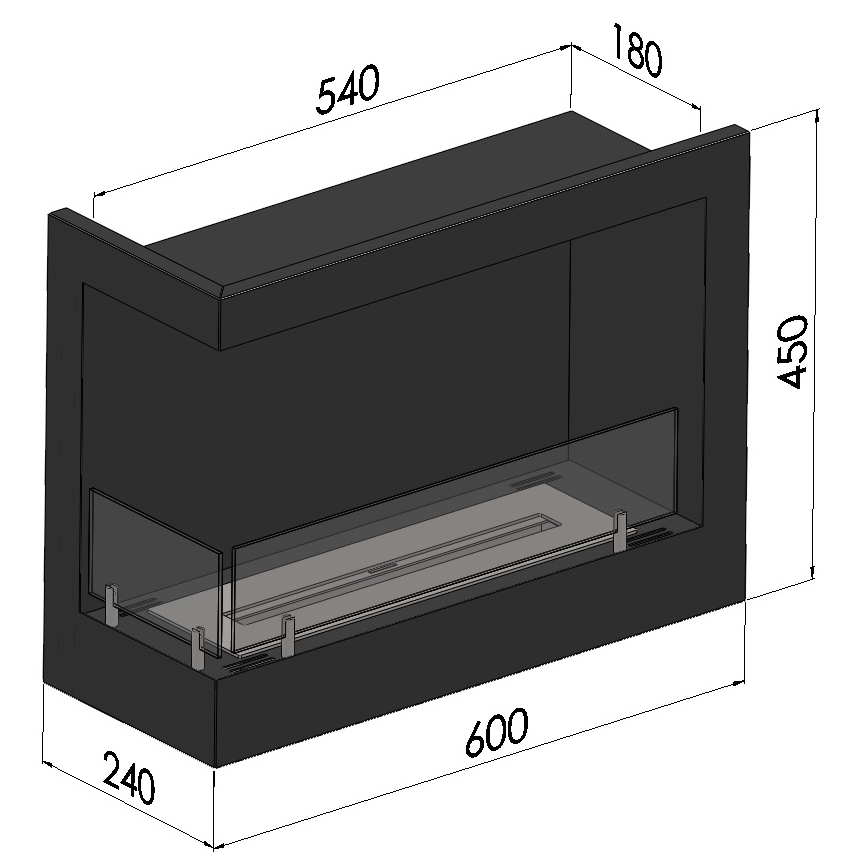 InFire - Corner Τζάκι BIO 45x60 cm 3kW μαύρο