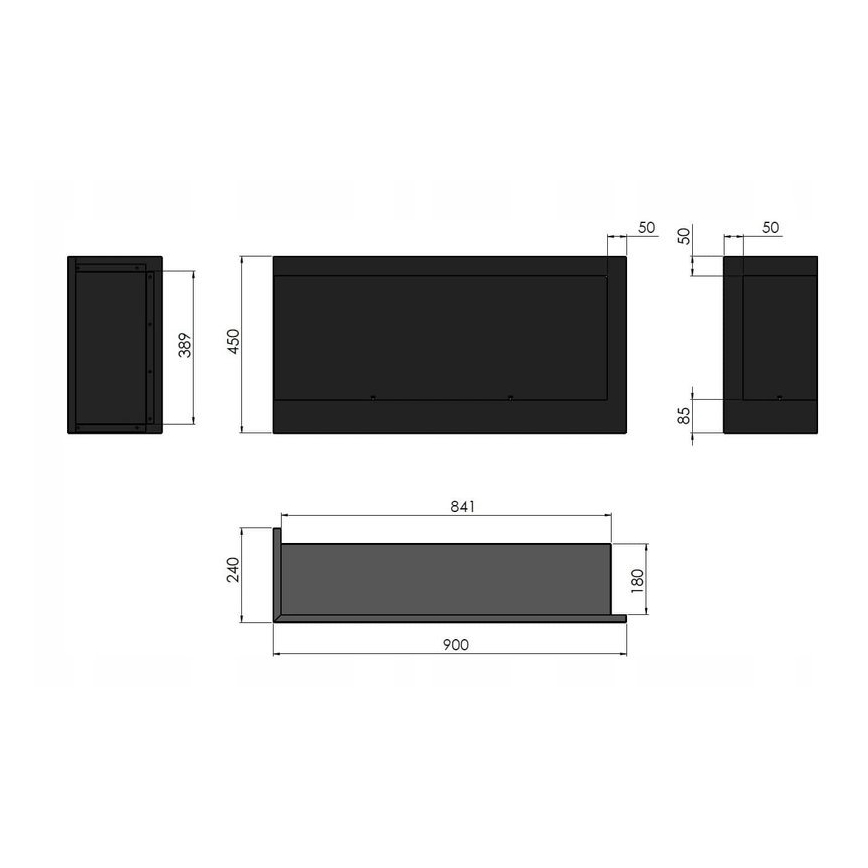 InFire - Corner Τζάκι BIO 45x90 cm 3kW μαύρο
