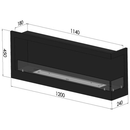 InFire - Corner Τζάκι BIO 45x120 cm 3kW μαύρο