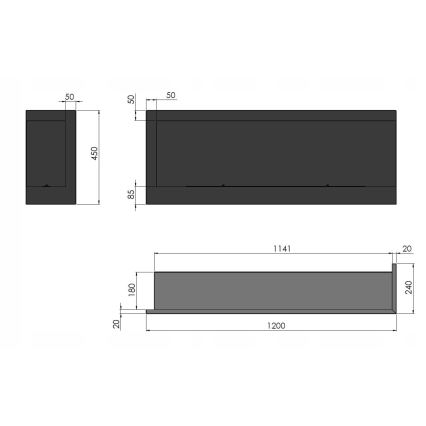 InFire - Corner Τζάκι BIO 45x120 cm 3kW μαύρο