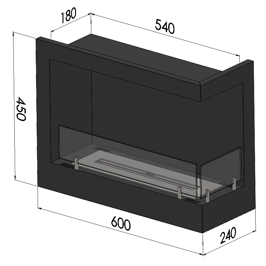 InFire - Corner Τζάκι BIO 45x60 cm 3kW μαύρο