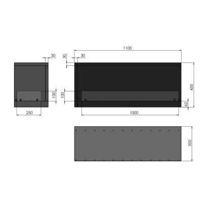 InFire -Γωνιακό τζάκι βιοαιθανόλης BIO 110x45 cm 3kW μαύρο