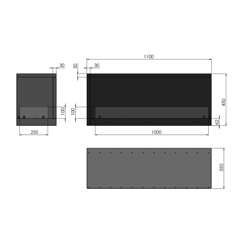 InFire -Γωνιακό τζάκι βιοαιθανόλης BIO 110x45 cm 3kW μαύρο