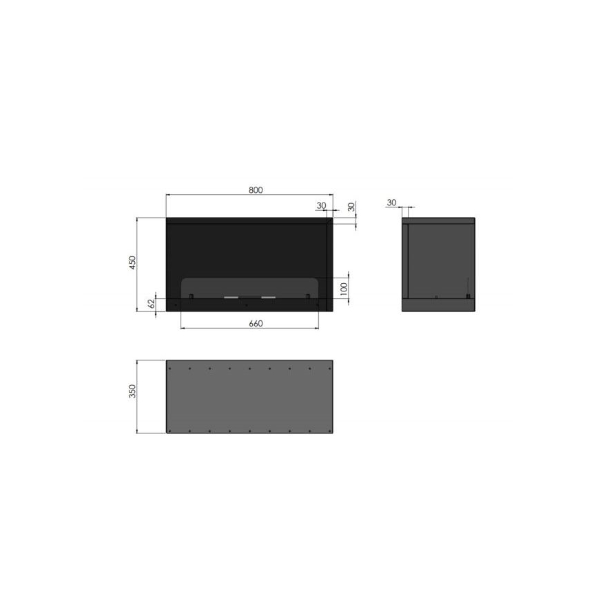 InFire - Γωνιακό τζάκι Βιοαιθανόλης  BIO 80x45 cm 3kW μαύρο