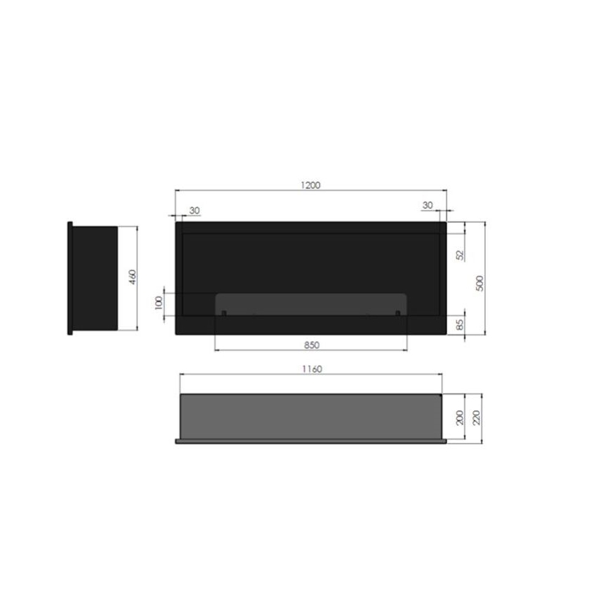 InFire - Εντοιχιζόμενο τζάκι BIO 120x50 cm 3kW μαύρο