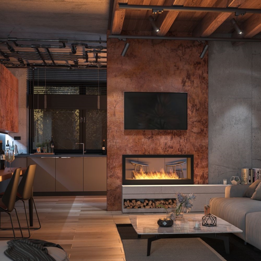 InFire - Εντοιχιζόμενο τζάκι Βιοαιθανόλης BIO 120x50 cm 3kW δυο όψεων