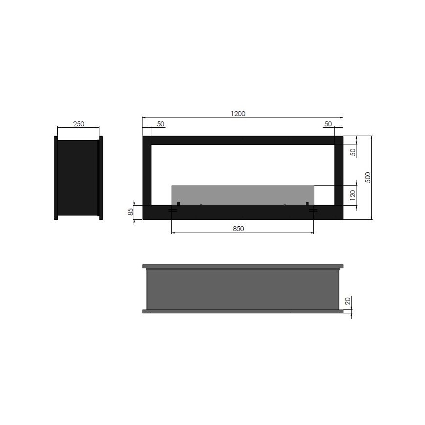 InFire - Εντοιχιζόμενο τζάκι Βιοαιθανόλης BIO 120x50 cm 3kW δυο όψεων