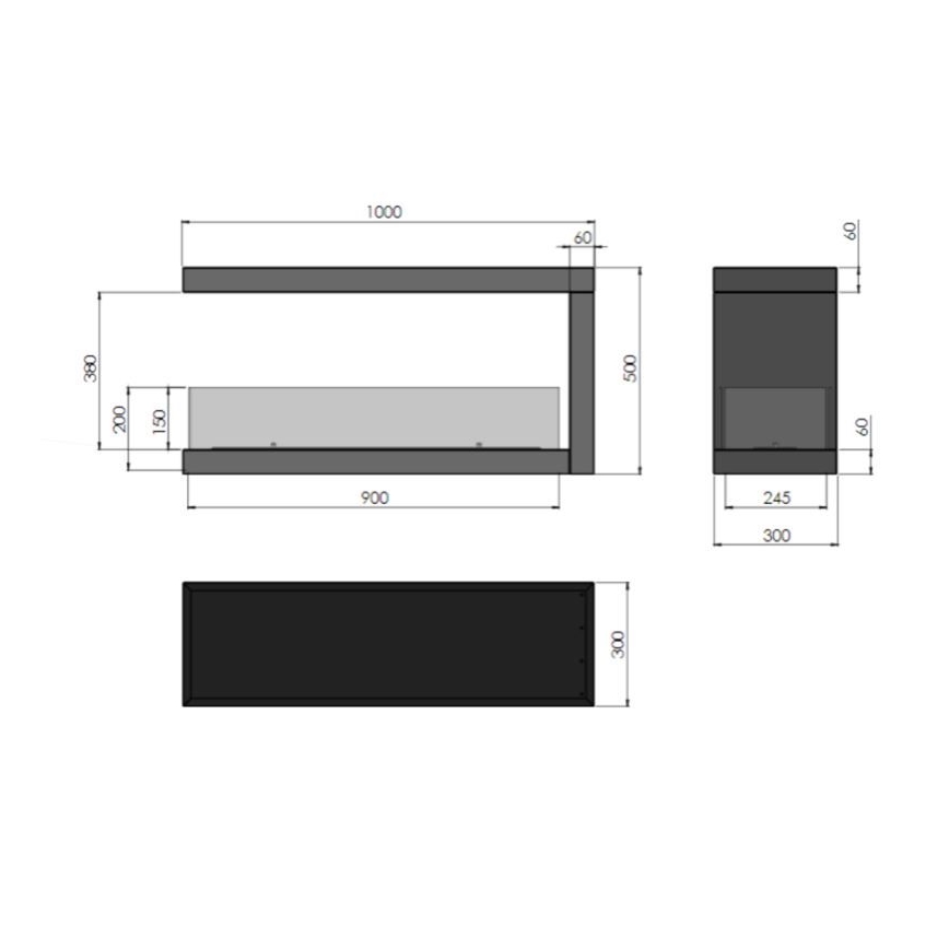 InFire - Γωνιακό τζάκι βιοαιθανόλης BIO 100x50 cm 3kW δύο όψεων