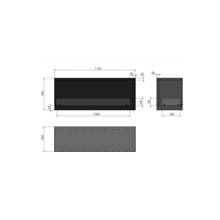 InFire - Γωνιακό τζάκι Βιοαιθανόλης BIO 110x45 cm 3kW μαύρο