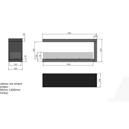 InFire - Γωνιακό τζάκι Βιοαιθανόλης BIO 120x50 cm 3kW δυο όψεων