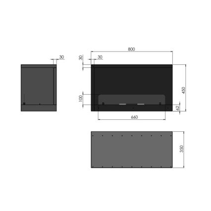 InFire - Γωνιακό τζάκι Βιοαιθανόλης BIO 80x45 cm 3,5kW μαύρο