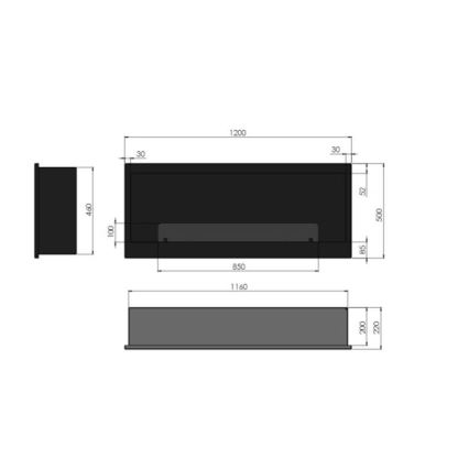 InFire - Εντοιχιζόμενο τζάκι BIO 120x50 cm 3kW μαύρο