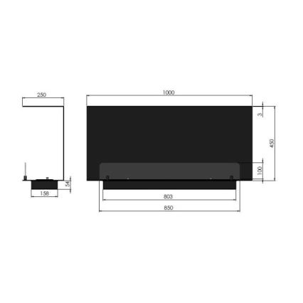 InFire - Εντοιχιζόμενο τζάκι βιοαιθανόλης BIO 100x45 cm 3kW μαύρο