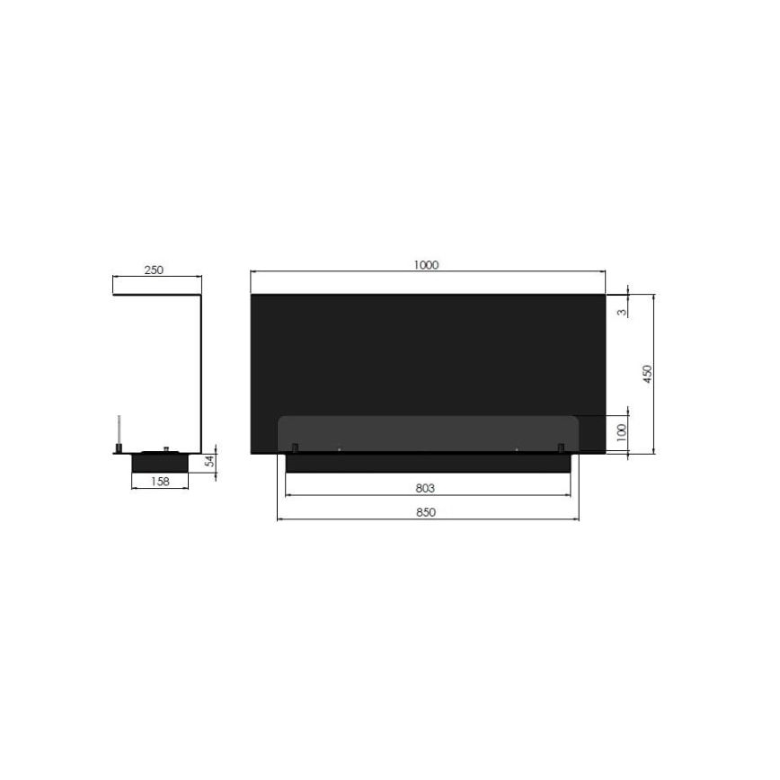 InFire - Εντοιχιζόμενο τζάκι βιοαιθανόλης BIO 100x45 cm 3kW μαύρο