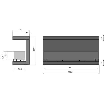 InFire - Εντοιχιζόμενο τζάκι Βιοαιθανόλης BIO 100x50 cm 3kW μαύρο