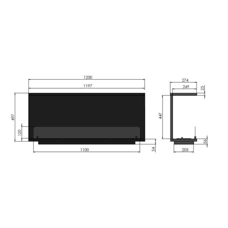 InFire - Εντοιχιζόμενο τζάκι βιοαιθανόλης BIO 120x50 cm 3kW μαύρο
