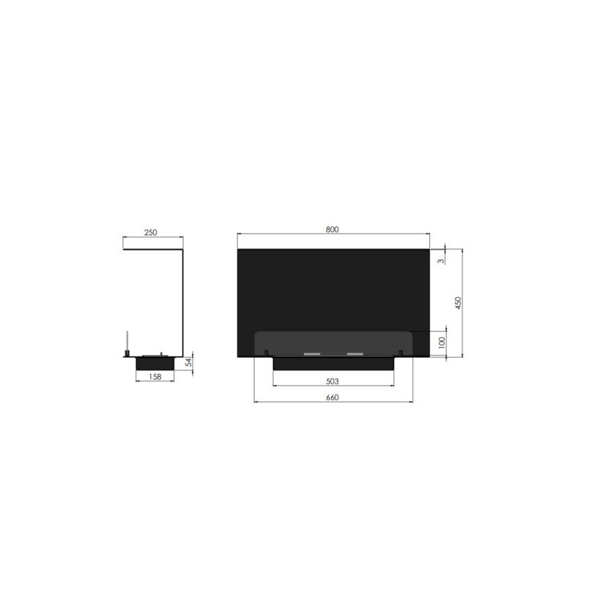 InFire - Εντοιχιζόμενο τζάκι Βιοαιθανόλης BIO 80x45 cm 3kW μαύρο