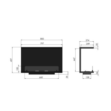 InFire - Εντοιχιζόμενο τζάκι Βιοαιθανόλης BIO 80x45 cm 3kW μαύρο