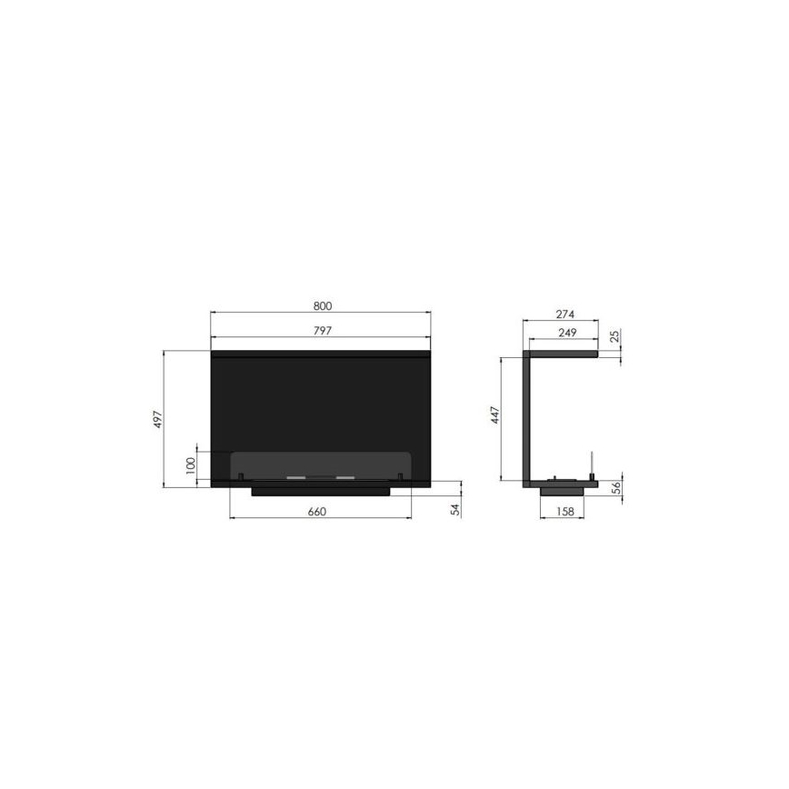 InFire - Εντοιχιζόμενο τζάκι Βιοαιθανόλης BIO 80x45 cm 3kW μαύρο
