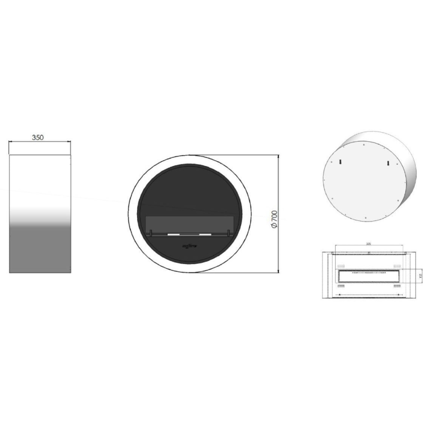 InFire - Επιτοίχιο τζάκι Βιοαιθανόλης BIO δ. 70 cm 3kW μαύρο