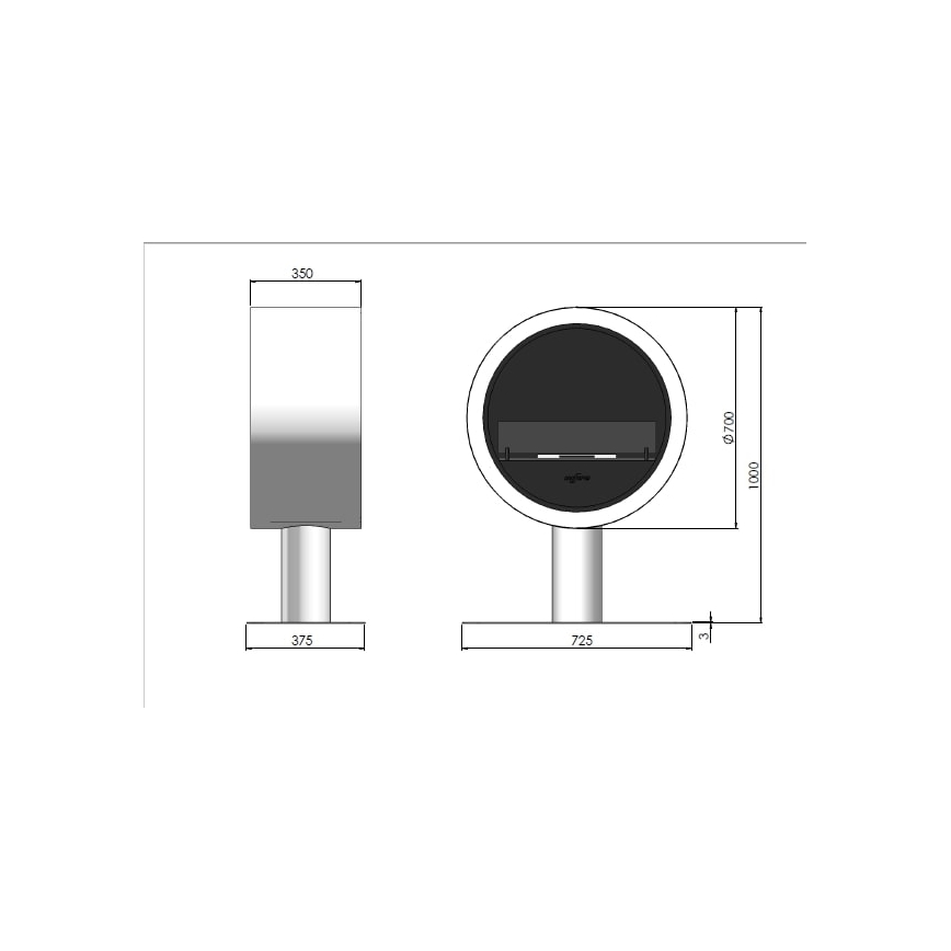 InFire - Τζάκι Βιοαιθανόλης BIO δ. 72,5 cm 3kW λευκό