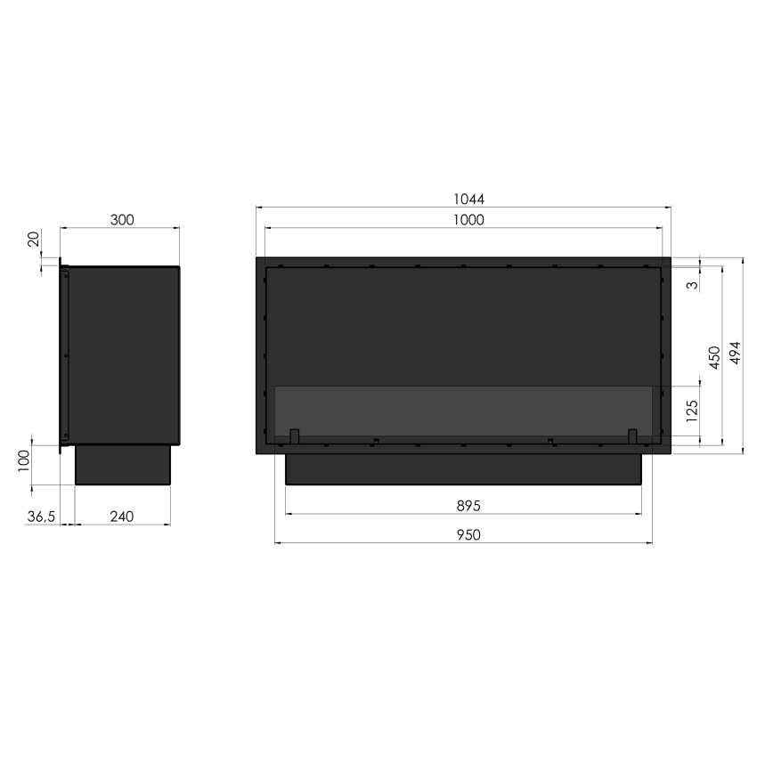 InFire - Χωνευτό Τζάκι BIO 49,4x104,4 cm 6kW μαύρο