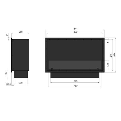InFire - Χωνευτό Τζάκι BIO 49,4x84,4 cm 3,5kW μαύρο